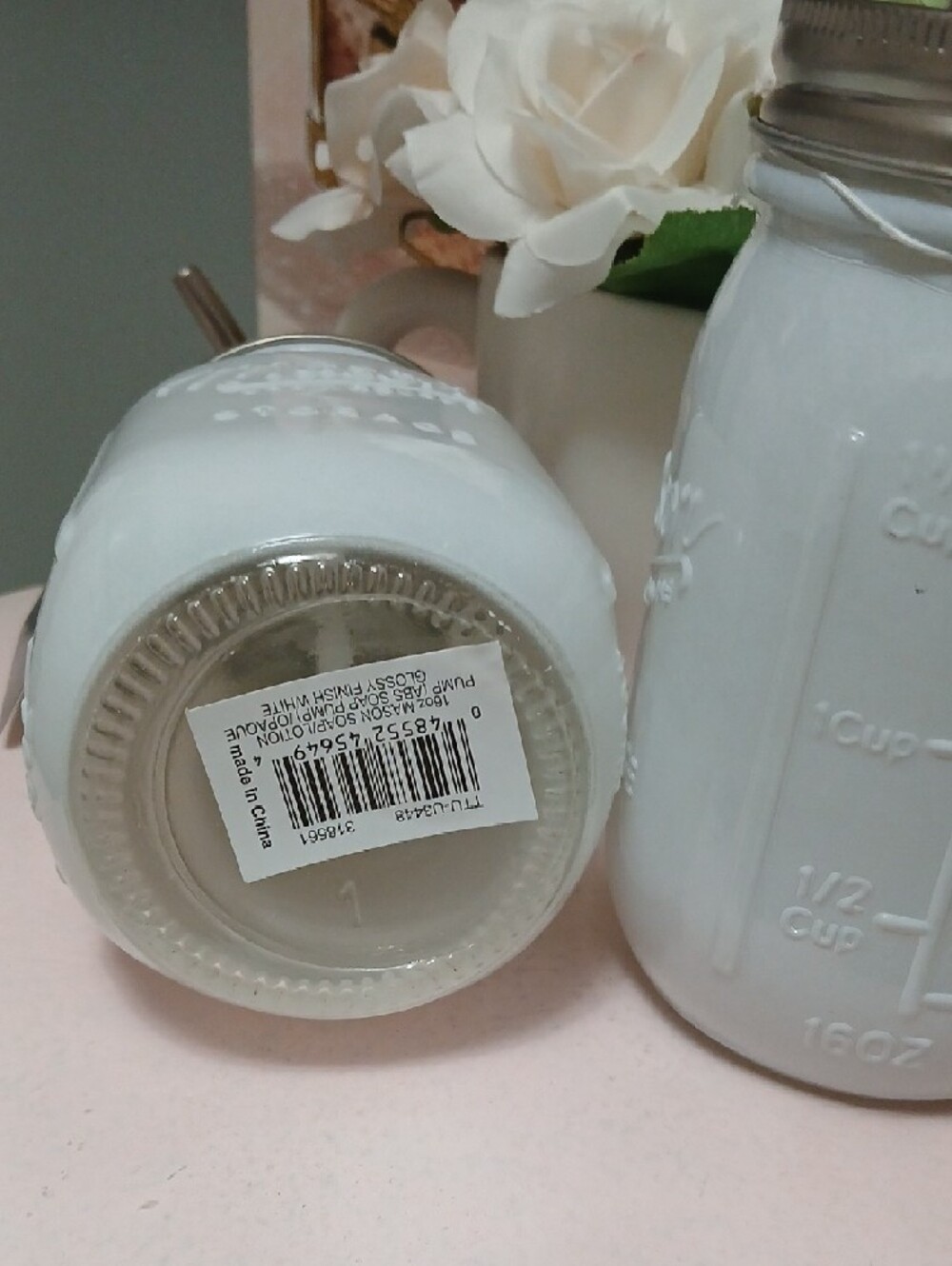 Mason White Embossed Glass Soap & Lotion Pump Set NWT - Picture 6 of 6
